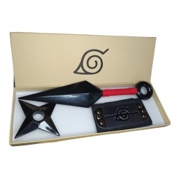 Caja Con Bandana De Itachi + Kunai + Shuriken Anime Vincha