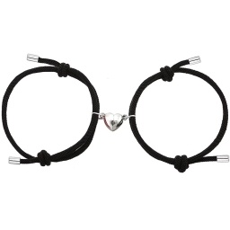 PULSERA DOBLE EN NEGRO CORAZON CON IMAN AMOR PAREJA AMISTAD